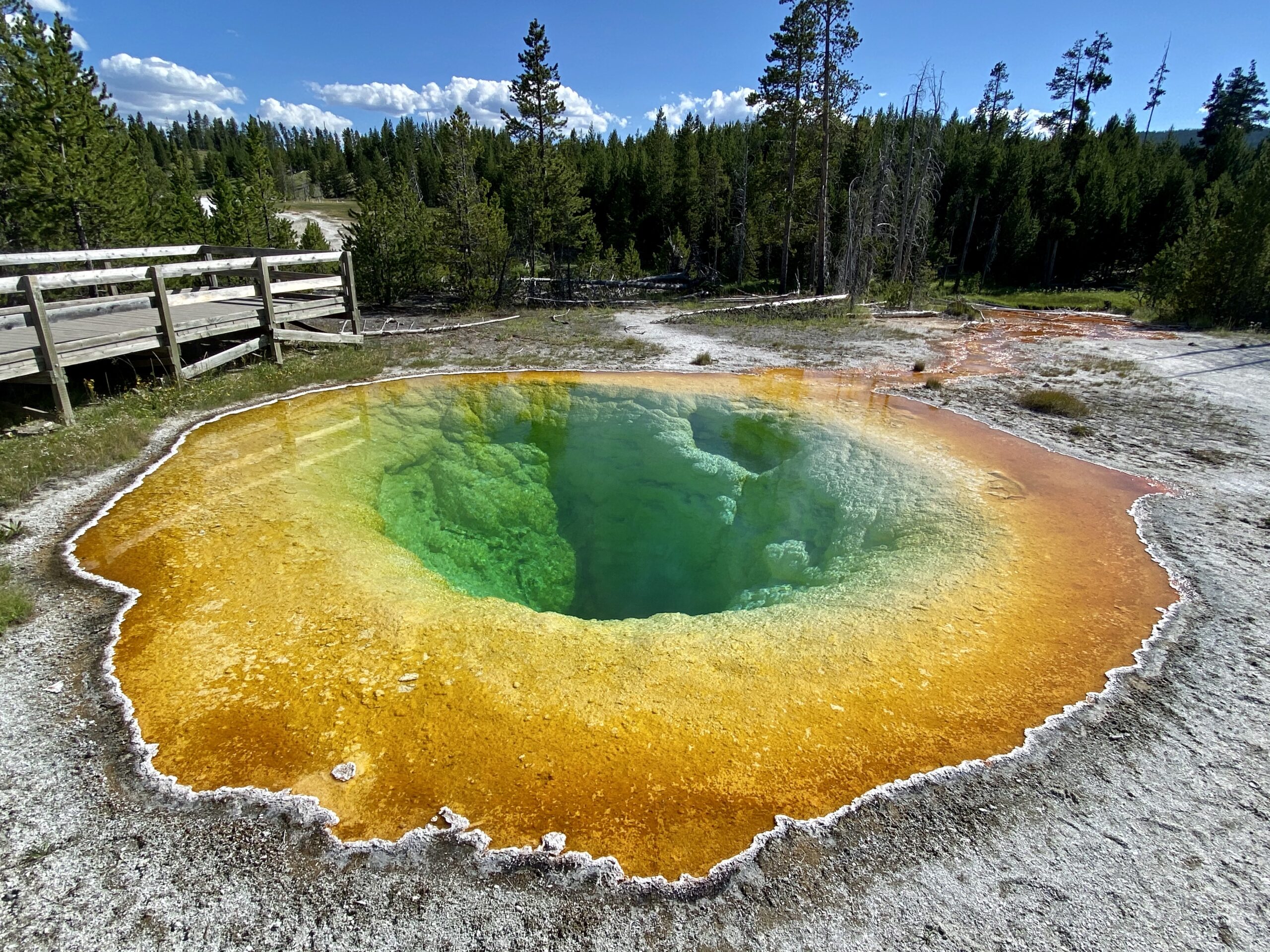 Yellowstone National Park features this geyser aptly named Rainbow Geyser